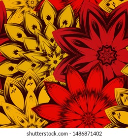 Seamless floral background. The gradient can be off. Tracery handmade nature ethnic fabric backdrop pattern with flowers. Textile design texture. Decorative color art. Vector