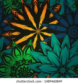 Seamless floral background. The gradient can be off. Tracery handmade nature ethnic fabric backdrop pattern with flowers. Textile design texture. Decorative color art. Vector