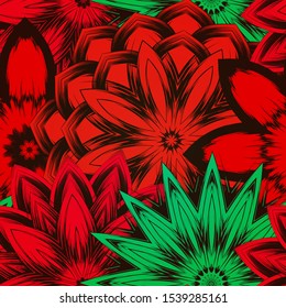 Seamless floral background. The gradient can be off. Tracery handmade nature ethnic fabric backdrop pattern with flowers. Textile design texture. Decorative color art. Vector