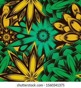 Seamless floral background. The gradient can be off. Tracery handmade nature ethnic fabric backdrop pattern with flowers. Textile design texture. Decorative color art. Vector