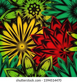 Seamless floral background. The gradient can be off. Tracery handmade nature ethnic fabric backdrop pattern with flowers. Textile design texture. Decorative color art. Vector
