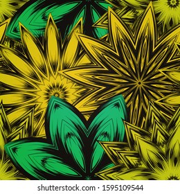 Seamless floral background. The gradient can be off. Tracery handmade nature ethnic fabric backdrop pattern with flowers. Textile design texture. Decorative color art. Vector