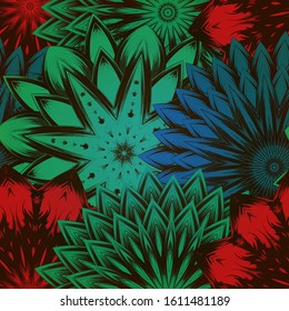 Seamless floral background. The gradient can be off. Tracery handmade nature ethnic fabric backdrop pattern with flowers. Textile design texture. Decorative color art. Vector