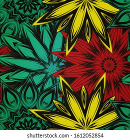 Seamless floral background. The gradient can be off. Tracery handmade nature ethnic fabric backdrop pattern with flowers. Textile design texture. Decorative color art. Vector