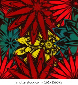 Seamless floral background. The gradient can be off. Tracery handmade nature ethnic fabric backdrop pattern with flowers. Textile design texture. Decorative color art. Vector