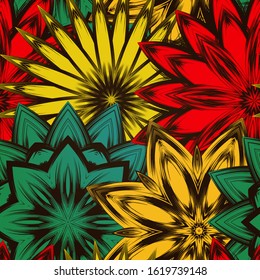 Seamless floral background. The gradient can be off. Tracery handmade nature ethnic fabric backdrop pattern with flowers. Textile design texture. Decorative color art. Vector