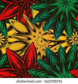 Seamless floral background. The gradient can be off. Tracery handmade nature ethnic fabric backdrop pattern with flowers. Textile design texture. Decorative color art. Vector