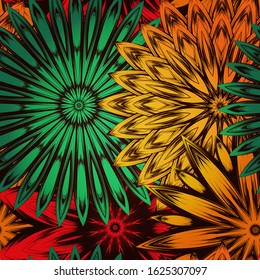 Seamless floral background. The gradient can be off. Tracery handmade nature ethnic fabric backdrop pattern with flowers. Textile design texture. Decorative color art. Vector