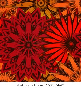 Seamless floral background. The gradient can be off. Tracery handmade nature ethnic fabric backdrop pattern with flowers. Textile design texture. Decorative color art. Vector