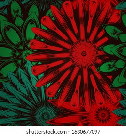 Seamless floral background. The gradient can be off. Tracery handmade nature ethnic fabric backdrop pattern with flowers. Textile design texture. Decorative color art. Vector