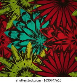 Seamless floral background. The gradient can be off. Tracery handmade nature ethnic fabric backdrop pattern with flowers. Textile design texture. Decorative color art. Vector