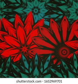 Seamless floral background. The gradient can be off. Tracery handmade nature ethnic fabric backdrop pattern with flowers. Textile design texture. Decorative color art. Vector