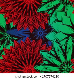 Seamless floral background. The gradient can be off. Tracery handmade nature ethnic fabric backdrop pattern with flowers. Textile design texture. Decorative color art. Vector