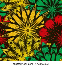 Seamless floral background. The gradient can be off. Tracery handmade nature ethnic fabric backdrop pattern with flowers. Textile design texture. Decorative color art. Vector