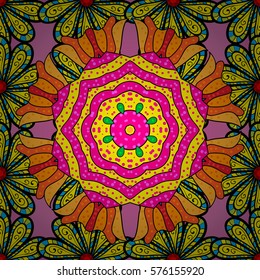 seamless floral background green with orange petals. Vector. Radial gradient shape.