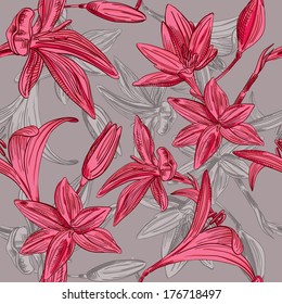 Seamless floral background with hand drawn flowers. Abstract vintage background with floral retro element. Vector EPS10.