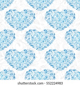 Seamless floral background hearts pattern. Vector illustration.