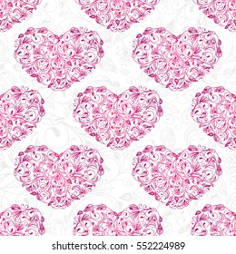 Seamless floral background hearts pattern. Vector illustration.