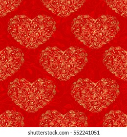 Seamless floral background hearts pattern. Vector illustration.