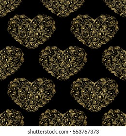 Seamless floral background hearts pattern. Vector illustration.