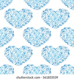 Seamless floral background hearts pattern. Vector illustration.