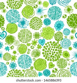 A seamless floral background with hearts. Vector