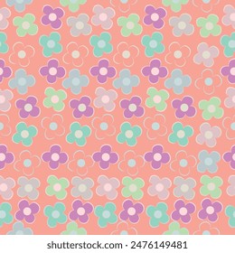 Seamless floral background. Isolated flowers and leafs on blue background. Vector illustration.