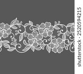 Seamless floral background with lace flowers.Vector hand made lace ribbon with flowers