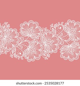 Seamless floral background with lace flowers.Vector hand made lace ribbon with flowers