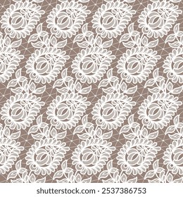 Seamless floral background with lace flowers.Vector hand made lace pattern with flowers