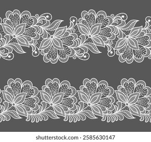 Seamless floral background with lace flowers.Vector hand made lace pattern with flowers