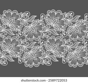 Seamless floral background with lace flowers.Vector hand made lace pattern with flowers