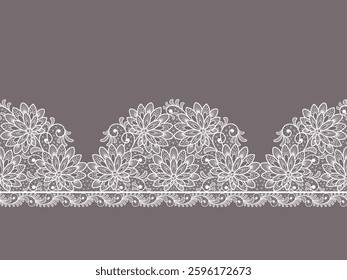 Seamless floral background with lace flowers.Vector hand made lace pattern with flowers