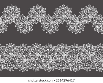Seamless floral background with lace flowers.Vector hand made white lace pattern with flowers