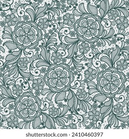 Seamless floral background with lace leaves and flowers.Vector  lace branches with flowers  Seamless black gorgeous stripe, delicate simple pattern.