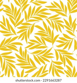 Seamless floral background with leaves. Hand drawn minimal abstract organic shapes pattern. Vector white abstact pattern with yellow  leaves.