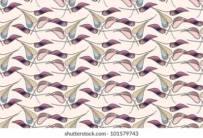 Seamless floral background with leaves in violet tones