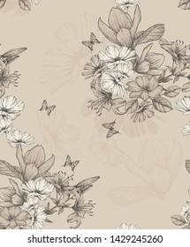 Seamless floral background with magnolia. Vector illustration
