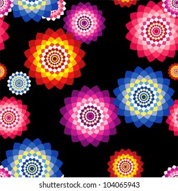 Seamless floral background with mosaic multi-colored flowers