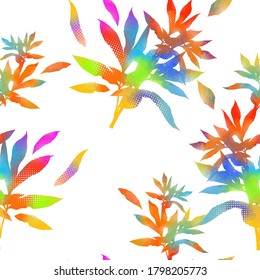 Seamless floral background. Multi-colored leaf twigs. Mixed media. Vector illustration