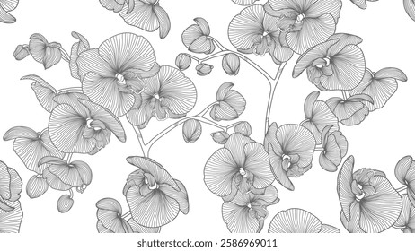 Seamless floral background with  orchid flowers. Romantic pattern template for wall decor, wallpaper, wedding invitations, ceremonies, cards.