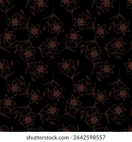 Fundo floral contínuo. Padrão ornamental com flores e folhas.
