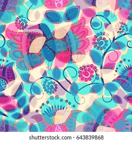 Seamless floral background. Floral pattern with birds. Light colorful abstract backdrop
