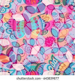 Seamless floral background. Floral pattern with birds. Light colorful abstract backdrop
