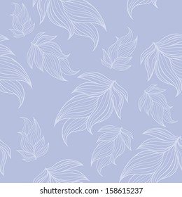 Seamless floral background pattern in blue color. Nature theme,leaves, hand - drawn abstract elements. Template for textile,paper, greeting card, postcard design.