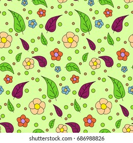 Seamless Floral Background - Pattern with colorful leaves , flowers and dots
