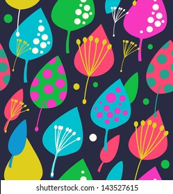 Seamless floral background. Pattern with decorative doodle leafs