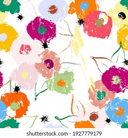 seamless floral background pattern, with flowers, elements, paint strokes and splashes