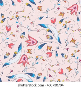 seamless floral background, pattern with flowers in childish style