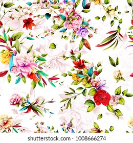 Seamless floral background pattern. Magnolia, peony, gladiolus flowers with leaves and on pastel. Vintage style. Vector stock.